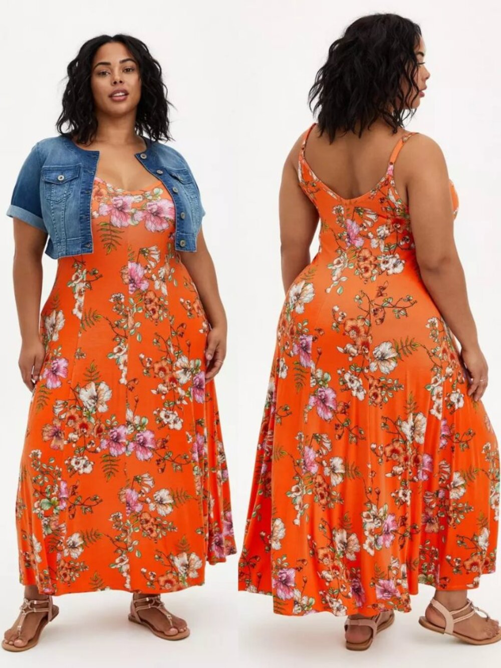 Torrid 2 Super Soft Orange Floral Maxi Jersey Trapeze Dress 2X 18 20
